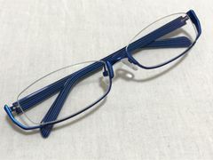 訳あり キズあり　伊達メガネ 度無し スタイリッシュ アンダーリム メタル ブルー K121