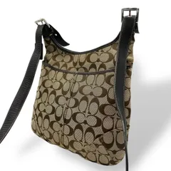 良品 935 コーチ ショルダーバッグ シグネチャー キャンバス レザー 茶