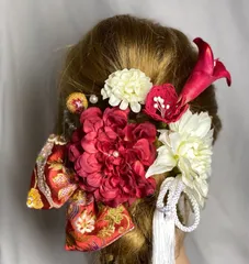 和装　洋装　髪飾り w20 結婚式　成人式 真紅ダリア　カラー