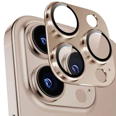 Boesklenn iPhone16pro カメラ保護 iPhone16promax カメラ保護【ぴったりフィット一体感 アルミ合金＋9H強化ガラス日本旭硝子素材製】全面保護/高透過率 アイフォン16 pro/16promax レンズカバーゴールド 1