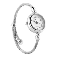 新品 4色 ブレスレットウォッチ女性 アナログラウンド クォーツ合金ストラップオープンブレスレットウォッチ腕時計 デジタルホワイトディスク 時計