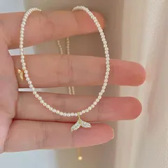 新作フレンチエレガンスデザインのマーメイドテールネックレス  繊細で優しい雰囲気の小粒パールチョーカー  デイリーに使える万能で小粋なライトラグジュアリー感あふれるアクセサリー