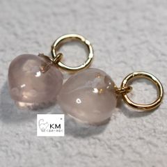 ж14kgf 天然石ローズクォーツハートピアスチャーム