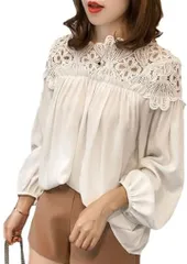 1/2style ニブンノイチスタイル 長袖 黒 セクシー レース チュニック ブラウス トップス レディース( 白,  M)