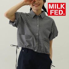 ミルクフェド シャツ ブラウス レディース milkfed MILKFED STRIPED PUFF SLEEVE SHIRTS 103252013007 ネイビー 紺 紺色 ブランド 半袖 おしゃれ ストライプ柄 可愛い レディースシャツ ストライプ ボレロ