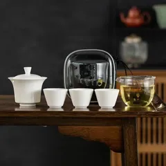 茶道具 旅行茶具 茶道 煎茶 茶器 蓋碗 茶杯 中国茶 台湾茶 公道杯 ケース 5点セット #C001