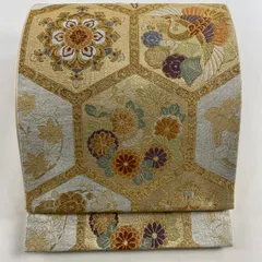 6MNA906 高級 名古屋帯 全通 鶴柄 花柄 和柄 キラキラ