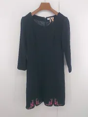 ◇ Rew de Rew ルゥデルゥ 刺繍 大人女子 長袖 膝丈 ワンピース サイズM ネイビー レディース E  【1306160025372】