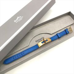超美品 HERMES エルメス ケリー ターンロック ゴールド金具 ○V刻印 レザー レディース アクセサリー ブレスレット ブルー k5975