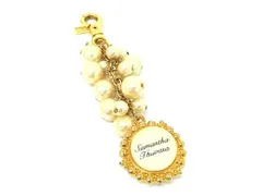 ■美品■ Samantha Thavasa サマンサタバサ ラインストーン フラワー パール キーホルダー バッグチャーム ゴールド系 DF3413