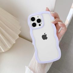 QLTYPRI iPhone 16 Pro 케이스 클리어 TPU 커버 세련된 한국 귀여운 투명 박형 경량 내충격 스마트폰 케이스 무선 충전 대응 스트랩 홀 첨부 아이폰 16 Pro 케이스 6.3 인치 대응 - 퍼플 1