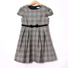 キャサリンコテージ 半袖ワンピース フレンチ袖 チェック柄 ウエストリボン キッズ 女の子用 130サイズ グレー Catherine Cottage 【中古】