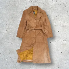 ニュージーランド製 70s ヴィンテージ VILLAGE LEATHER 本革 スウェードレザー ベルテッド ロングコート 12