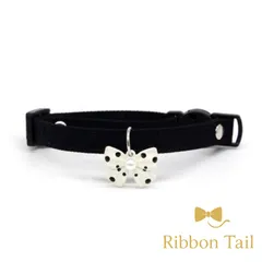 3猫用首輪 リボンチャーム セーフティバックル ドット柄 黒 ブラック 全4種類 （赤×赤 赤×白 黒×黒 黒×白） 調整可能 かわいい 上品 RTC113