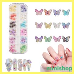 【人気商品】ネイルパーツ 蝶々 12グリッド 3D 立体 カラフル 蝶 パーツ 可愛い 小さめ バタフライ ジュエリーパーツ ハンドメイド ネイルアート デコパーツ DIY クラフト (12グリッド)