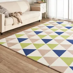 【数量限定】ラグ 洗える ラグカーペット 滑り止め付き マット カーペット対応 130×185㎝ 防ダニ トライアングルグリーン フランネル さらフワ触感 フランネルラグ おしゃれ 北欧 アイリスプラザ じゅうたんのサムネイル