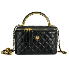 [ハルジオ] バニティバッグ ショルダー キルティングバッグ レディース ミニ ショルダーバッグ バニティポーチ コスメバッグ 小さめ メイク ポーチ ブラック ホワイト 黒 白 レザー調 人気 韓国 可愛い 斜めがけ 肩掛け バッグ 鞄 かばん [ブラック]