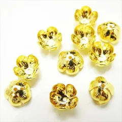 P-302 フラワー座金 12mm 10個【ゴールド】 5枚弁 深型 花びら 花弁 花座 ビーズキャップ カップ 基礎パーツ 菊座 アクセサリー パーツ 手芸 ハンドメイド 金具 ピアス イヤリング ネックレス