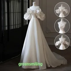 4way ウェディングドレス ウエディングドレス 付け袖 二次会 結婚式 披露宴 前撮り 袖あり ロングドレス 花嫁 Aラインドレス サテン ビスチ