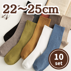 【22~25cm：10足セット】レディース靴下　レディースソックス　アースカラー　くすみ色　くすみカラー　人気　ミドル　ナチュラル　無地　まとめ買い　コーデ　女子　男女兼用　クルーソックス　ブルべ　イエベ