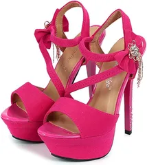 キッソス（ＫＩＳＳＯＳ） レディース パンプス オープントゥ ハイヒール アンクルストラップ リボン 15cm キャバヒール サンダル 厚底(レッド,  24.0 cm)