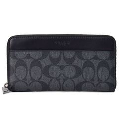 コーチ メンズ 長財布 COACH コーティングキャンバス レザー シグネチャー アコーディオン ウォレット ジップ アラウンド 財布 チャコール×ブラック 58112