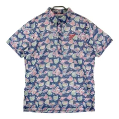 サイズ：LL AND PER SE アンパスィ  半袖ポロシャツ マリン ボタンダウン ロゴ×貝殻柄 ネイビー系 [240101371798]# ゴルフウェア メンズ ストスト