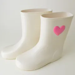 ☆ ハート/アイボリー ☆ 17cm ☆ POMPKINS リボンワッペンレインブーツ ポプキンズ POMPKINS レインブーツ キッズ リボン ワッペン 長靴 長ぐつ ながぐつ レインシューズ シューズ 靴 女の子 女児 子ども こども 小学生 園児