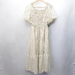 ◇ one after another NICE CLAUP ドット柄 半袖 ロング丈 ワンピース サイズF アイボリーベージュ ブラック レディース E  【1405140012859】