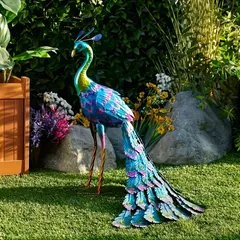 オブジェ 置物 孔雀 クジャク 鳥 トリ 屋内 屋外 庭 ガーデン 装飾 アート 玄関 リビング 高級 上品 オシャレ