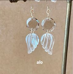 天然石 14kgf ①スモーキークォーツ×クリスタル エンジェル ピアス ア