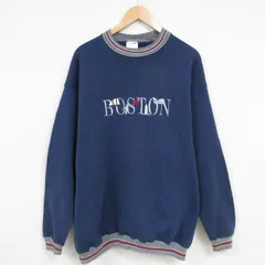 XL/古着 ウィルソン 長袖 スウェット メンズ 90s BOSTON 刺繍 大きいサイズ クルーネック 紺 ネイビー spe 25jan07 中古 スエット トレーナ