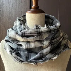 ★値下げ★西脇産先染綿麻ワッシャーチェックのダブルスヌード＊グレー系