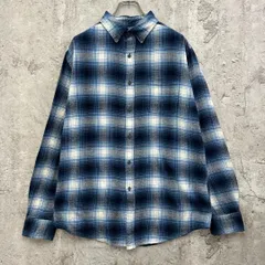 オンブレチェックシャツ　シャドーチェック柄　上品　水色　ベージュ系　L相当　古着 オンブレチェックシャツ シャドーチェック柄 上品 水色 ベージュ