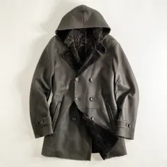 88j2 ARMANI COLLEZIONI アルマーニ コレッツォーニ ムートンコート レザーコート ロングコート フード付き サイズ48 ダークブラウン系 メンズ 男性用のサムネイル