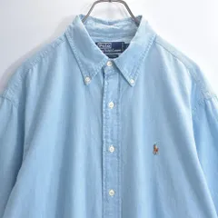 90s Polo by Ralph Lauren ポロラルフローレン 半袖 BD シャンブレーシャツ ボタンダウン ポニー刺繍  ライトブルー ヴィンテージ コットン ビンテージ USA アメリカ古着 メンズXL相当