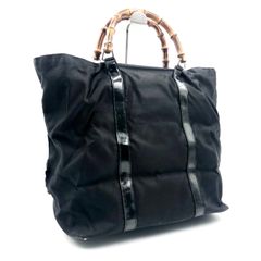 グッチGUCCIバンブー黒いナイロンと皮革トートバッグ - メルカリ
