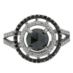 本物 ブラックダイヤモンド 1.11ct ダイヤモンド 0.40ct K18 WG リング 指輪 14号 ホワイトゴールド アクセサリー ジュエリー 中古 【フォロー割】