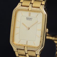 177 稼動 SEIKO 時計 メンズ デイト ゴールド ホワイト スクエア