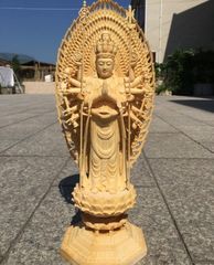 修縁堂】最新作 仏教工芸品 彩金 彩繪 金箔 千手観音菩薩立像 仏教工芸 