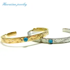 ハワイアンジュエリー バングル スクロール ターコイズイエローゴールド メンズ レディース インスタ