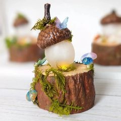 どんぐりランプ〜キノコと蝶〜　LED照明　ミニチュア　シルバニア　ドールハウスにも