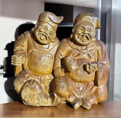 木彫り 大黒天 恵比寿 七福神 木製 恵比寿様 商売繁盛 開運 縁起物 彫刻 仏像 古美術 インテリア 置物 オブジェ 骨董品 アンティーク