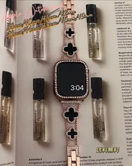 Applewatch クローバーラインストーンベルト　ローズゴールド×ブラック