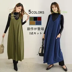 ジャンパースカート ノースブワンピース ジャンスカ 秋冬 レディース ス深Vネックワンピース 秋服 ロング丈 春 長袖 Aライン エレ着痩せ ant4y557996