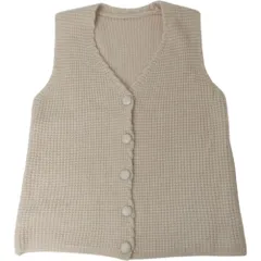 ☆ アイボリー ☆ ニットベスト Vネック カジュアル ベスト ニット レディース ショート丈 ニットベスト Vネックニットベスト チョッキ ジレ ウェストコート ノースリーブ 前ボタン Vネック 秋 冬 秋冬 春 春秋 おしゃれ かわいい 前あき 前開き
