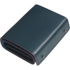 【新品未開封】財布 メンズ 2つ折り 栃木レザー 本革 ミニ財布 日本製 二つ折り財布 大容量 箱型の小銭入れ 小さい財布 コンパクト 箱状 左利き 右利き 父の日 誕生日 美しいパッケージと 贈り物に最適 (ネイビー) MOD7980LMMPLUS