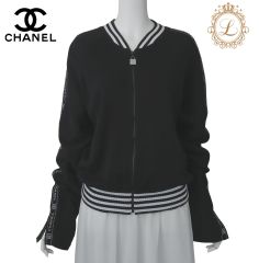 【返品可】CHANEL シャネル スポーツライン ジップアップ ジャージ  アウター 42 黒×白 ジャケット ブランド アパレル