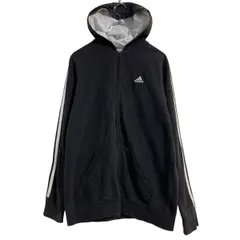 adidas ロゴスウェット パーカー キッズ L ブラック アディダス スポーツ ジップアップ 裏起毛 古着卸 アメリカ仕入 a612-7969