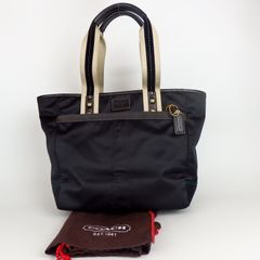 【COACH】コーチ シグネチャー トートバッグ H05M-8F25 ブラック ホワイト ナイロン レザー 保存袋【中古】7-3 41205